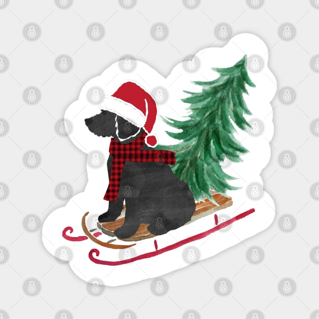 Labradoodle Christmas Sled Bringing Home The Tree Magnet by emrdesigns