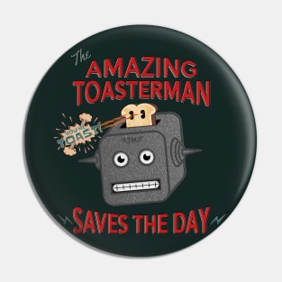 The Amazing Toasterman Saves The Day Funny Chrome Toaster Robot Pin