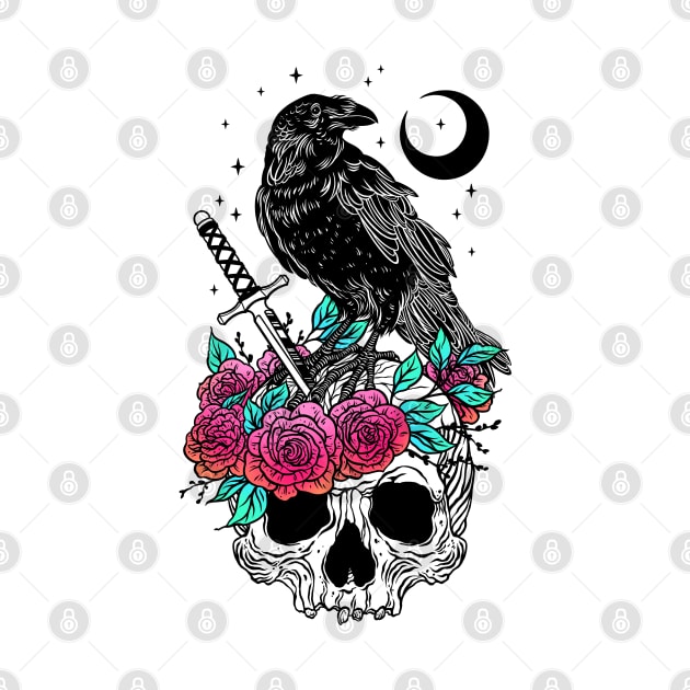 Crow with skull by OccultOmaStore