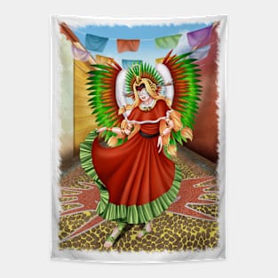 Christmas Quetzalcoatl Dress Rudos Mask Background Jagged Tapestry