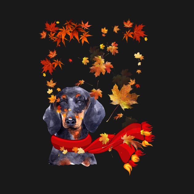 Maple Leaf Dachshund Fall Hello Autumn Gift by Margaretsantana