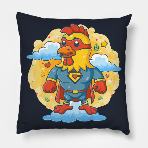 Rooster wearing superheroes costume Pillow by Mako Design 