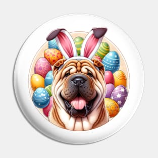 Chinese Shar-Pei with Bunny Ears Enjoys Easter Delight Pin