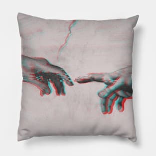The Creation of Adam in GLITCH - Wall Tapestries Sistine Chapel near-touching hands of God and Adam Red Colorized Pillow