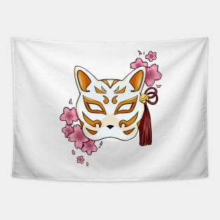 Cherry Blossom Fox Orange Mask - A Playful and Elegant Design Tapestry