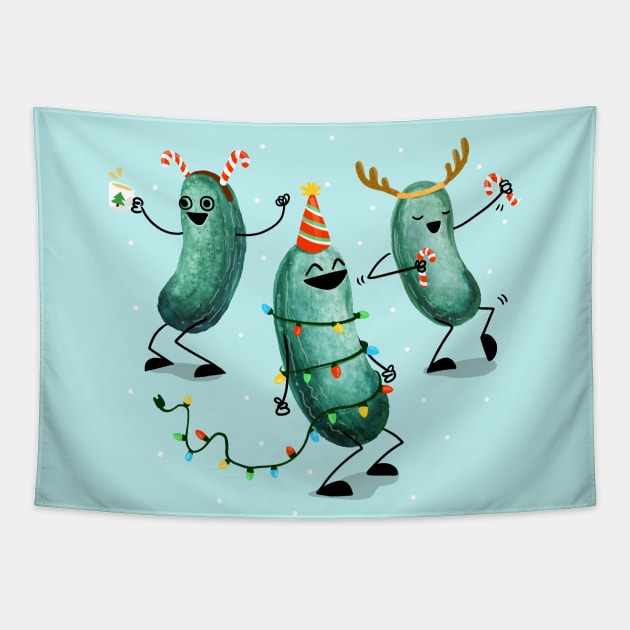 Holiday Pickle Party! Tapestry by littleclyde