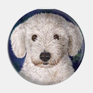 Painting of a Cute Fluffy White Maltipoo Looking at You Pin