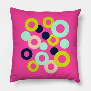 DROPS Polka Dots Rings Geometric Mid-Century Abstract in Retro Midnight Blue Green Mint Cream Fuchsia Hot Pink - UnBlink Studio by Jackie Tahara Pillow