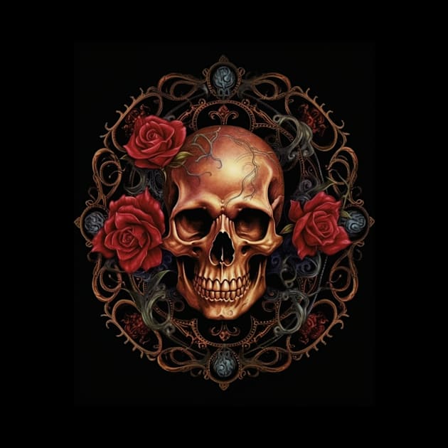 Eternal Beauty: Skull and Rose Illustration in Rococo Realms by UnplainShirt