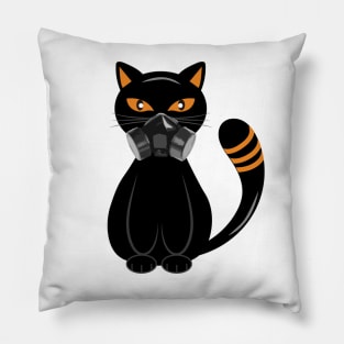 Black cat with funny coronavirus face mask gas mask funny quarantine gift for nurses, mom, dad, friends, husb, wife and any cat lovers duds Pillow