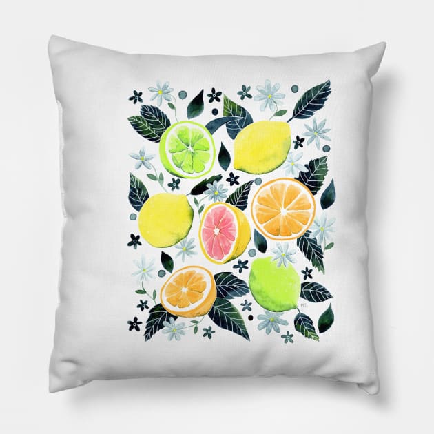 Assorted Watercolor Citrus Pattern Pillow by monitdesign