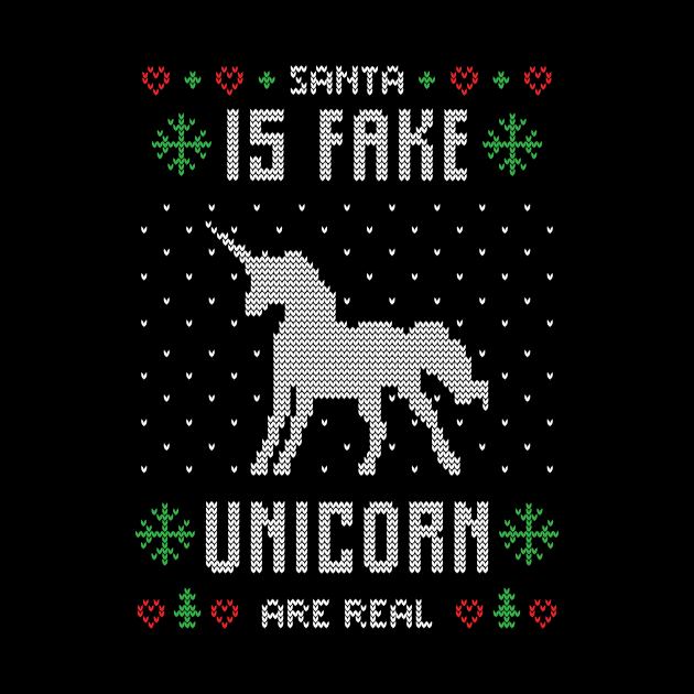 Ugly Christmas Sweater Funny Santa is fake unicorn is real by Designerabhijit