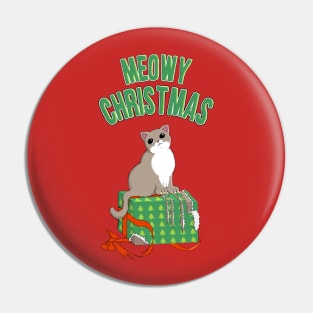 Meowy Christmas Clawed Present Cat Pin