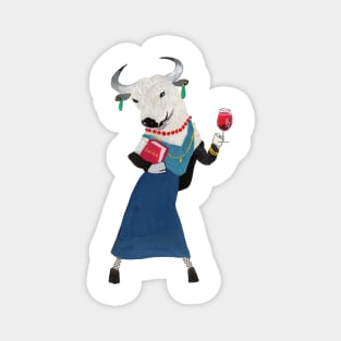 Lady Bull with a glass of wine and Lolita book Magnet