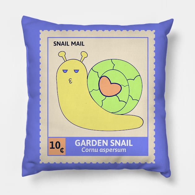 Kawaii Cute Garden Snail, Funny Pun, Stamp Collection, Snail Mail Pillow by vystudio