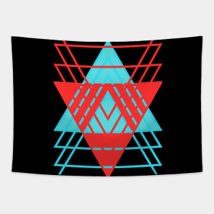 Abstract design Monochromatic blue and red Inverse triangles Geometric design. Tapestry