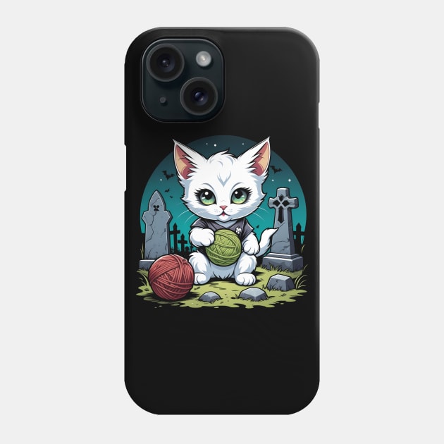 Creepy Kitten at Graveyard Phone Case by ArtfulTat