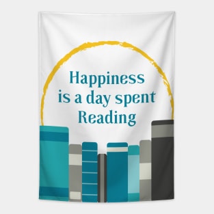 Happiness is a Day Spent Reading | Turquoise Grey | White Tapestry