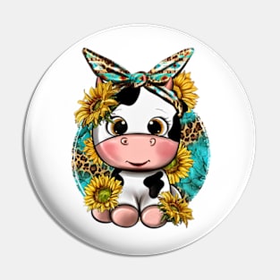 Cute Cow With Sunflower And Leopard, Hand Drawn Cow, Baby Cow Pin