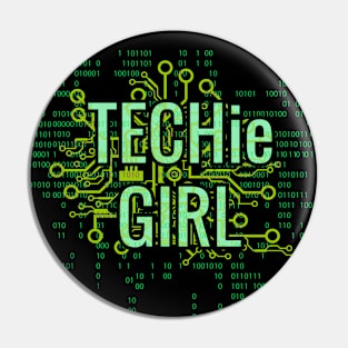 TECHie GIRL Green cyber matrix circuit T-Shirt Pin