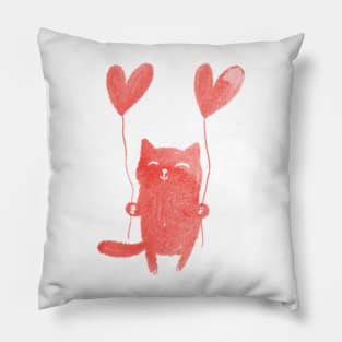 Cute red kitten with heart balloons Pillow