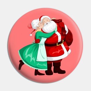 Mrs Claus Kisses Santa On Cheek And Hugs Pin