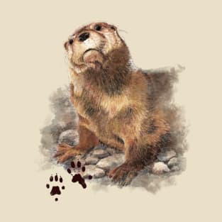 Cute Watercolor Otter Animal Art T-Shirt
