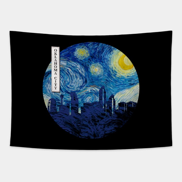 Oklahoma City Van Gogh Starry Night Circle Tapestry by Ferrazi