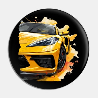 Accelerate Yellow C8 Corvette Graphic Big and Bold on Front and Back of T shirt Supercar Racecar Pin