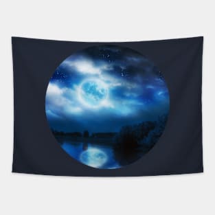 Full moon above river Tapestry