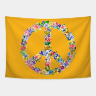 Peace Sign (Watercolor Flower Wreath) Tapestry