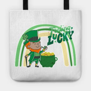 Rainbow, Leprechaun, and Pot of Gold Feeling Lucky design Tote