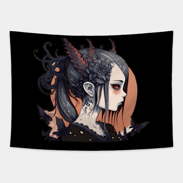 Dark Bloom: Mysterious and Gothic Woman Tapestry by The-Dark-King