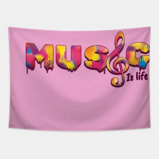 Music is life, in colorful spray paint Tapestry