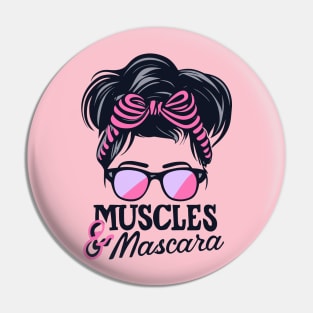 "Muscles and Mascara Chic Silhouette" - Funny Ladies Workout Fitness Pin