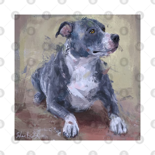 Loose Painting of a Gray Pit Bull by ibadishi