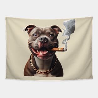 The Dog Life Brown Pitbull Cigar Tapestry