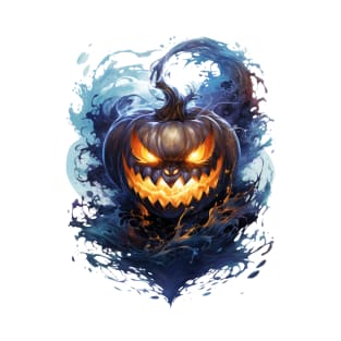 A terrifying Halloween jack-o-lantern emerges from a wave of ectoplasm. T-Shirt