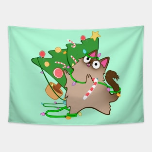 Christmas Zoomies Himalayan Cat Knocks Over Tree funny kitty kawaii Tapestry