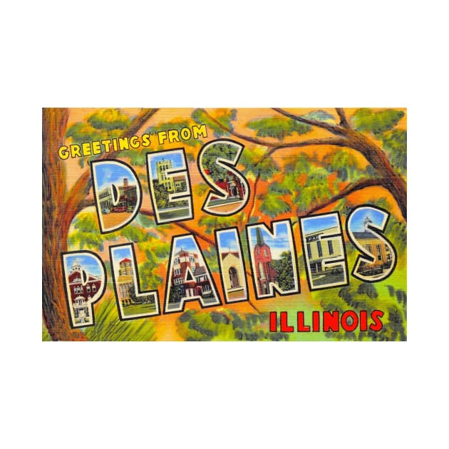 Greetings from Des Plaines, Illinois - Vintage Large Letter Postcard by Naves