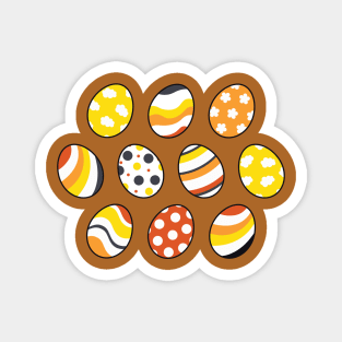 Egg Pattern | Yellow Orange Gray | Stripes Clouds Flowers Dots | Brown Magnet