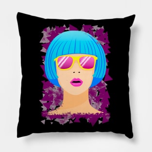 Girl with blue hair and pink sunglasses Pillow