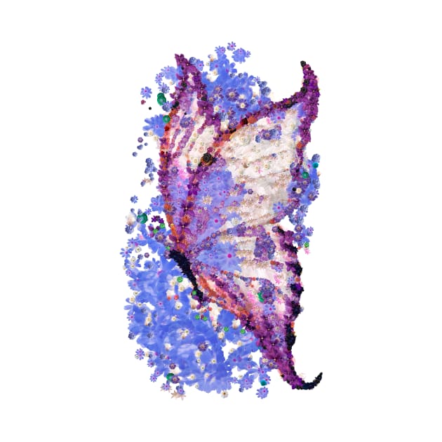 Beautiful white and blue butterfly painted with novel flower technique by Ariela-Alez