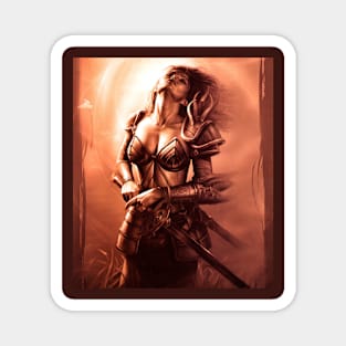 Fantasy Artwork - Warrior Woman in Sepia Tone Magnet