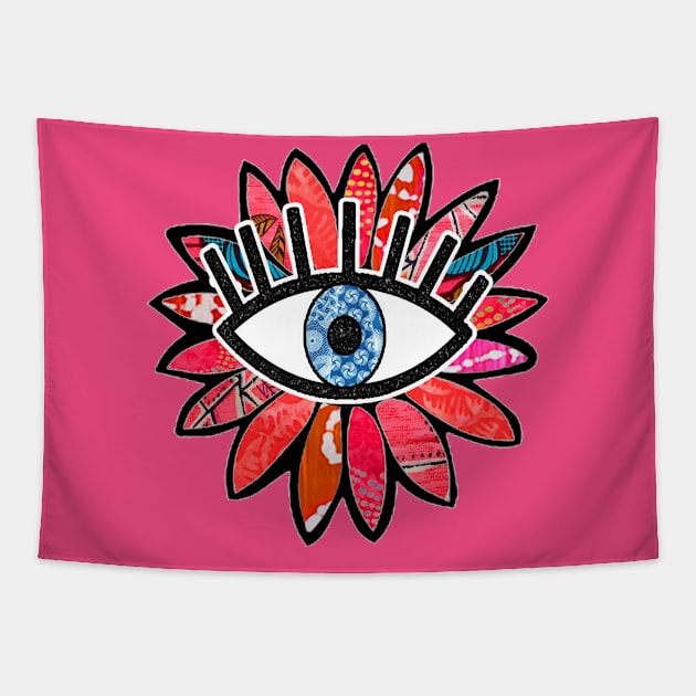 Greek Evil Eye Pink Flower Tapestry by artbyomega