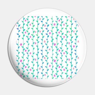 Watercolor Floral Vines Pattern - Mint, Blue & Pink Pin