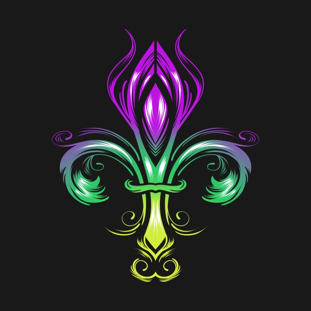 Fleur De Lis With Color Gradient In Golden, Green And Purple by SinBle