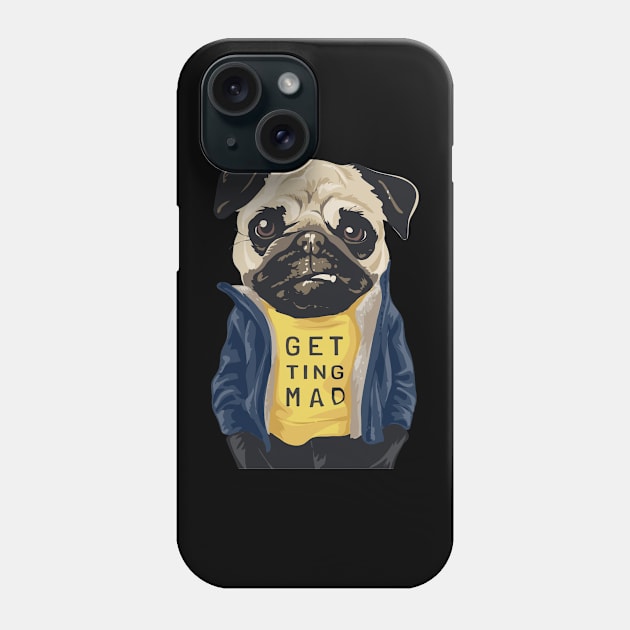 grumpy pug dog in blue jacket illustration Phone Case by chenowethdiliff