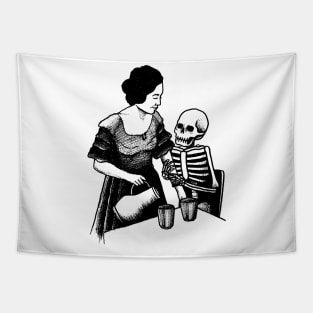 Woman skeleton drink Tapestry