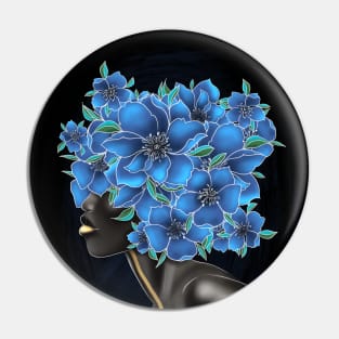 Black and white girl with color beautiful flowers in her head. Pin